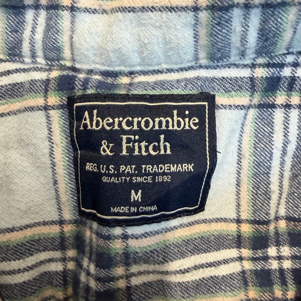 Abercrombie & Fitch Flannel Shirt Mens Medium Blue Plaid Long Sleeve Cotton - Picture 2 of 6